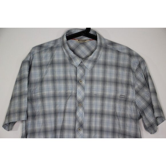 Simms Mens Large Nylon Blend Plaid Fishing Outdoor Button Up Shirt C1087 - Picture 2 of 6